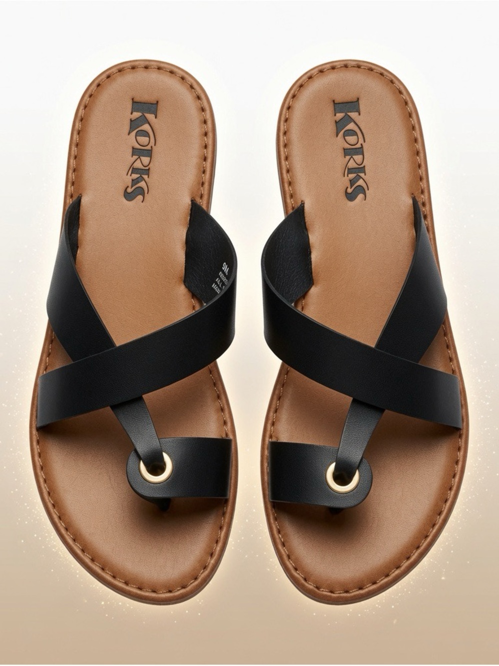 Korks Black Crisscross Thong Sandals Sz 9M